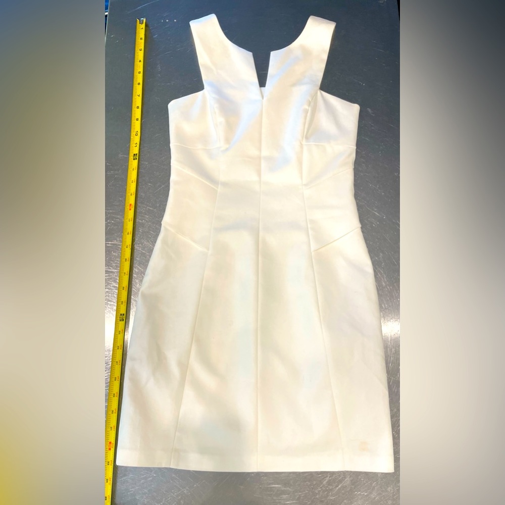 Robert Rodriguez Ivory Seamed Fitted Sleeveless Knee Length Dress
